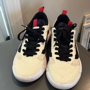 Vans Cream and Black Sneakers with Red Accents